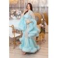 Light Blue Sexy Lingerie Marabou Feather Robe Dressing Gown