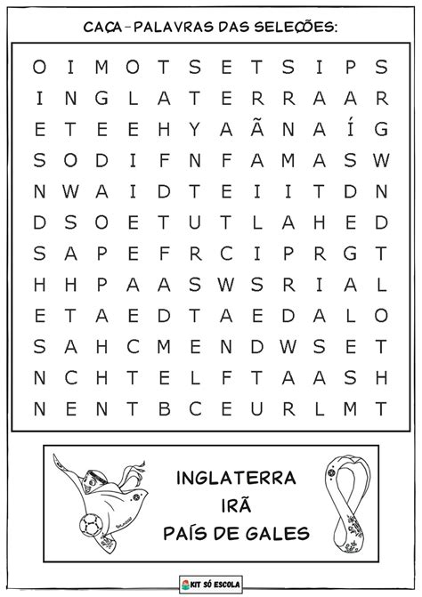 Caça-Palavras Copa do Mundo 2022: Irã, Inglaterra e País de Gales - SÓ