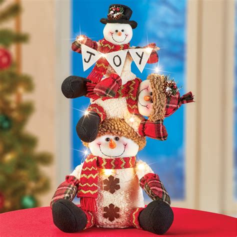 Lighted Joy Stacked Snowmen Holiday Decoration Collections Etc