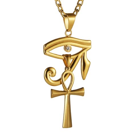 Hzman Gold Stainless Steel Eye Of Horus Egypt And Coptic Ankh Cross