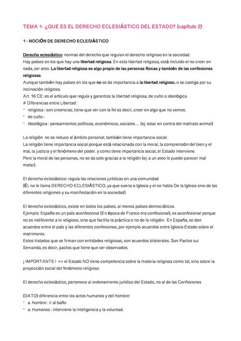 Derecho eclesiástico TEMA 1 QUE ES EL DERECHO ECLESIÁSTICO DEL