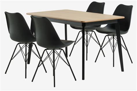 JEGIND L130 table chêne noir 4 KLARUP chaises noir JYSK