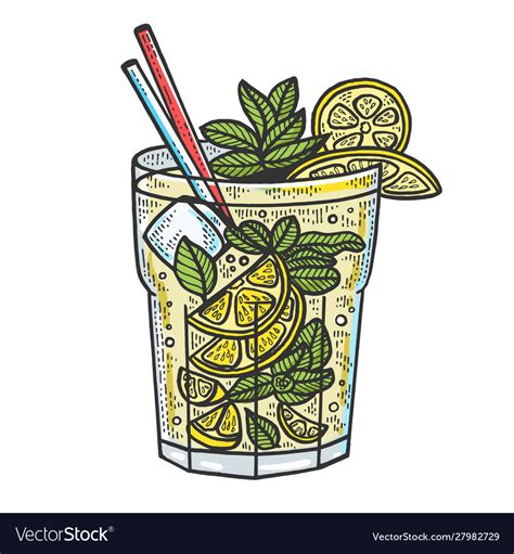 Mojito Cocktail Sketch Engraving Royalty Free Vector Image