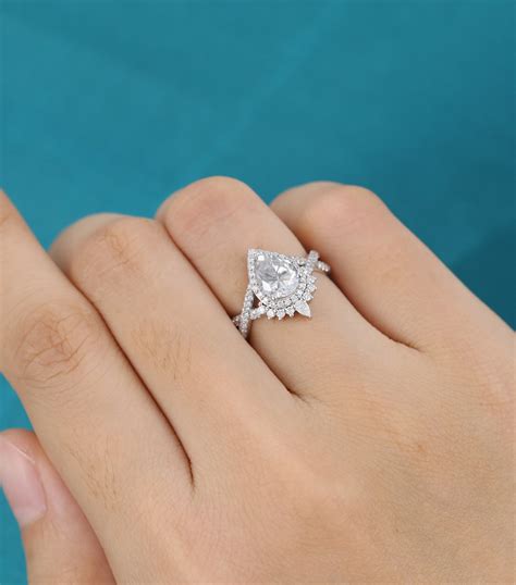 Pear Shaped Gray Moissanite Engagement Ring White Gold Unique Etsy