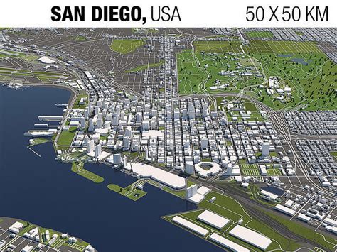 San Diego 50x50km 3d City Map 3d Model Cgtrader