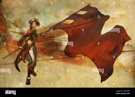 Digital Illustration Of Fantasy Female Woman Dress In Revolution