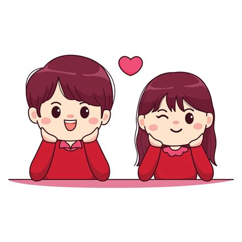 Valentines day cute couple kawaii chibi character design 4910448 Vector ...