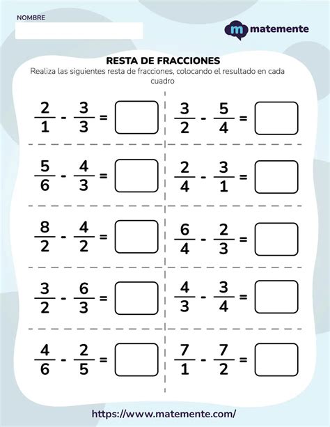 100 Ejercicios De Resta De Fracciones ¡pdf Para Imprimir