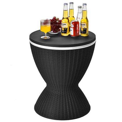 3 In 1 8 Gallon Patio Rattan Cooler Bar Table With Adjust Ice Bucket