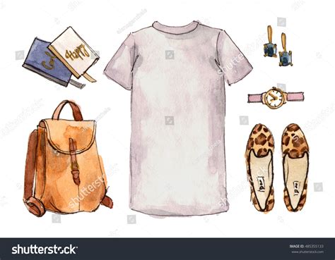 Watercolor Hand Drawing Sketch Fashion Outfit Stock Illustration