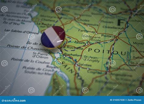 La Rochelle Pinned On A Map With The Flag Of France Stock Photo Image