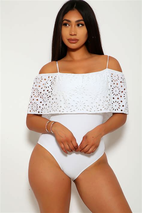 Sexy White Off The Shoulder Perforated One Piece Swimsuit Women Of Edm