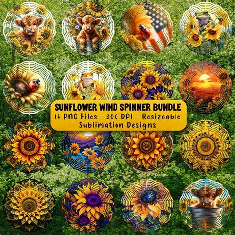 Sunflower Wind Spinner Bundle Wind Spinner Png Sunflower Spinner Wind Spinner Sublimation ...