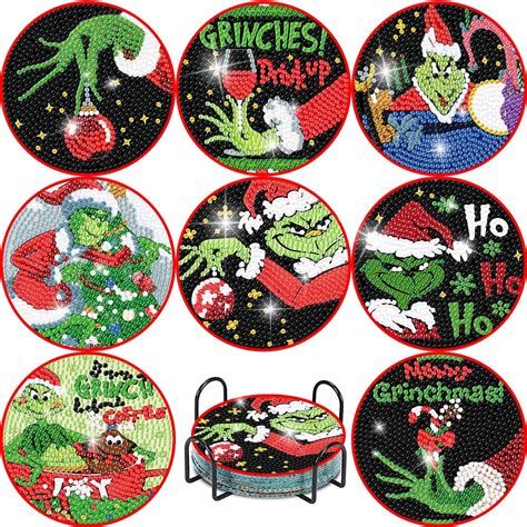 Amazon Clendo 8 Pcs Christmas Diamond Painting Coasters Kits With