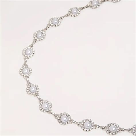 Faux Pearl Inlaid Waist Chain Elegant Silvery Metal Body Temu Australia