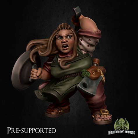 3D Printable Mimma The Melee Housewife PRE SUPPORTED Female Dwarf By