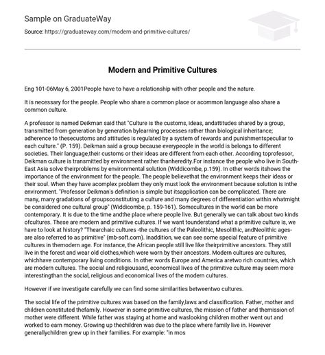 ⇉modern And Primitive Cultures Essay Example Graduateway