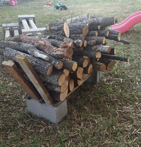 Firewood Holder From Wood Scraps And Cinder Blocks Brick And Wood