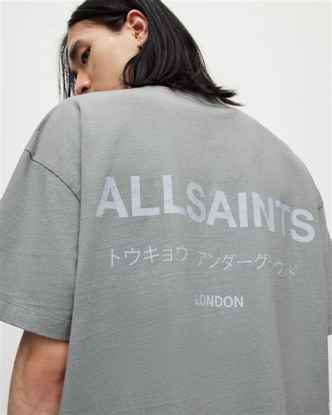 Allsaints Underground Oversized Crew T Shirt In Gray For Men Lyst