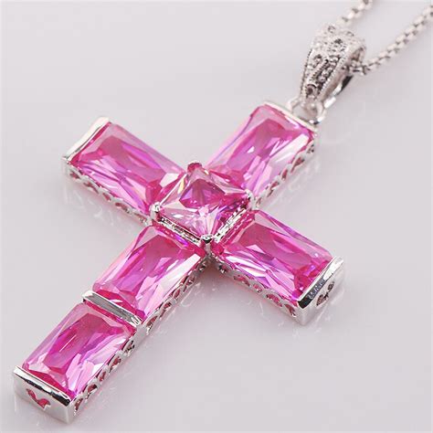 Cross Pink Crystal Zircon Sterling Silver Fashion Jewelry Pendant