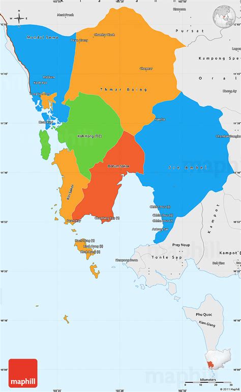 political simple map  koh kong single color  borders  labels