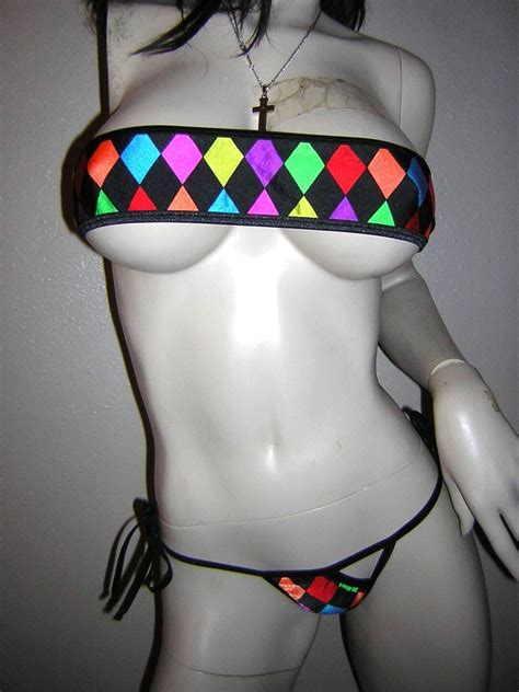 Checkerboard Exotic Dancewear Extreme Micro Bandeau Stripper Bikini