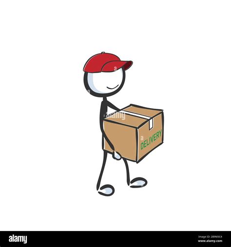 Home Food Delivery Door Delivery Postman With Parcel Hand Drawn