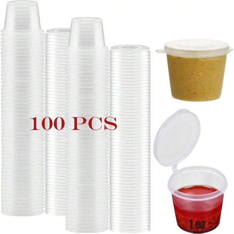 100 Pcs 1oz Round Food Container Pots With Lids Sauce Pots Reusable