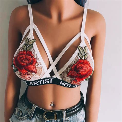 Anself Sexy Women Lingerie Bra Sheer Lace Rose Flower Embroidery Bra