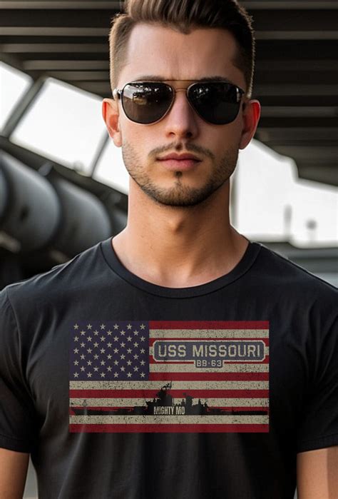 Uss Missouri Bb 63 Ww2 Battleship Usa American Flag T Shirt Etsy