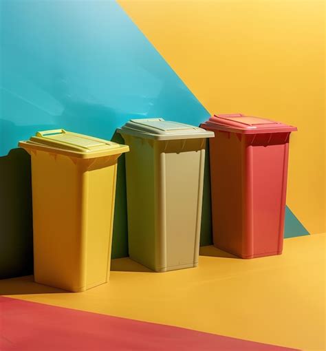 Premium Photo Colorful Recycling And Waste Separation Bins On A