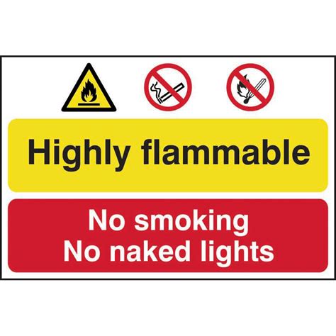 Highly Flammable No Smoking Or Naked Lights Sign Self Adhesive Semi