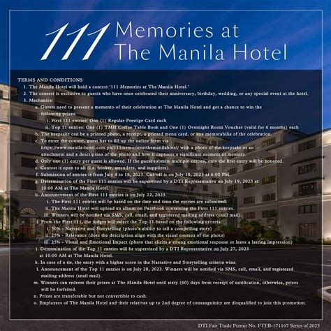 111 Memories at The Manila Hotel - The Manila Hotel