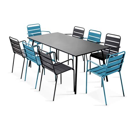 Palavas Ensemble Table De Jardin Et 8 Fauteuils En Métal Bleu Pacific