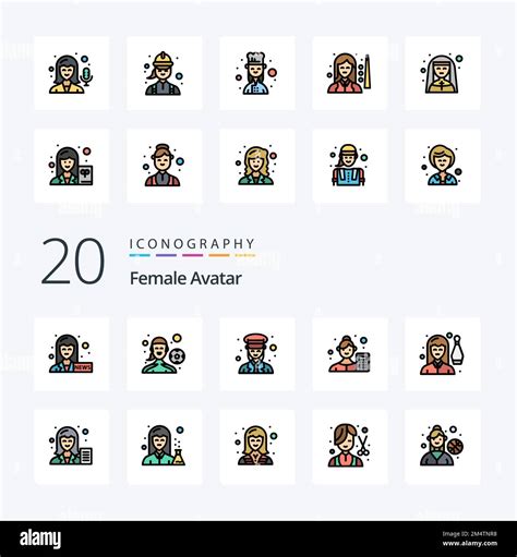 20 Female Avatar Line Filled Color Icon Pack Like Bowling Business