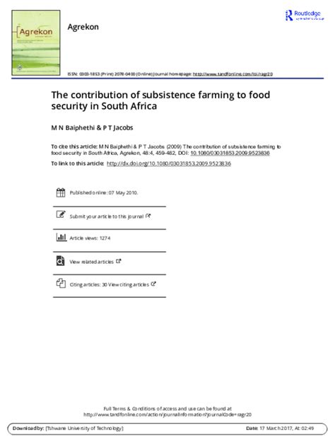 (PDF) The contribution of subsistence farming to food security in South ...