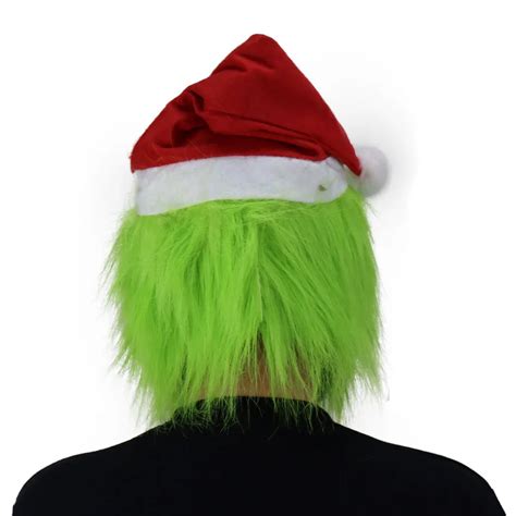 Seuss The Grinch Plush Santa Costume Hat With Beard Standard Greenred