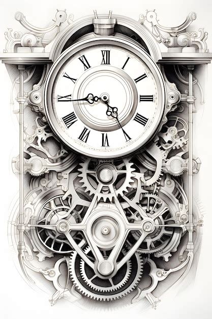 Clock clock setting black and white detailed drawing hour and minute ...