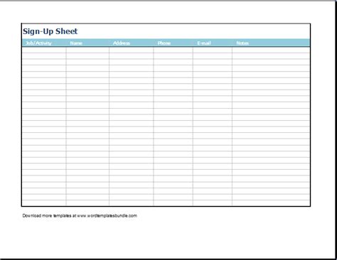 Editable Sign Up Sheet Template Excel Sign Out Sheet Sign In Sheet