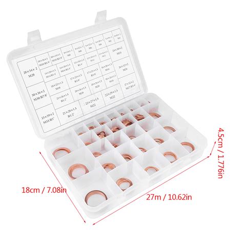 568Pcs 30 Sizes Copper Washers Flat Ring Set Kit With Plastic Box LIF