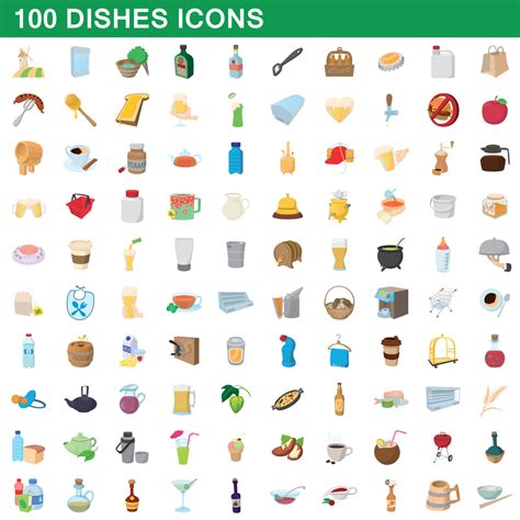 100 dishes icons set, cartoon style 9032105 Vector Art at Vecteezy