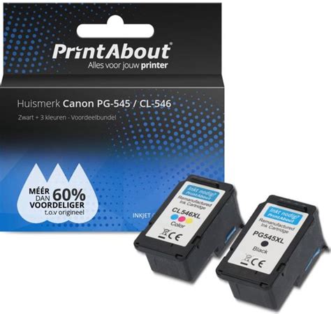 PrintAbout Huismerk Inktcartridge PG 545 CL 546 Zwart 3 Kleuren