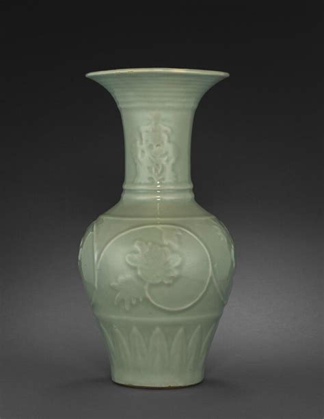 A Fine And Rare Longquan Celadon Vase With Molded Decoration Yuan