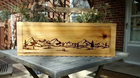 Pyrography Wood Burning Art Mountain Abstact Pine Scene Etsy Wood