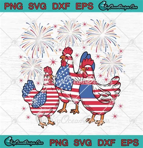 Red White Blue Usa Flag Chicken Svg Fireworks Th Of July Patriotic