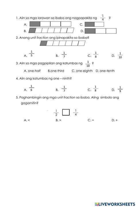 Unit Fractions Online Activity Live Worksheets