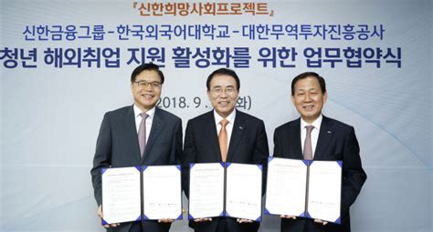 Kotra 신한금융그룹·한국외대와 청년 해외취업 지원 맞손