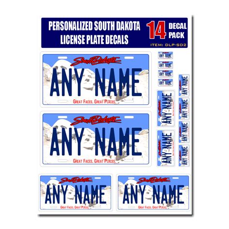 Personalized South Dakota License Plate Decals Stickers Version 2