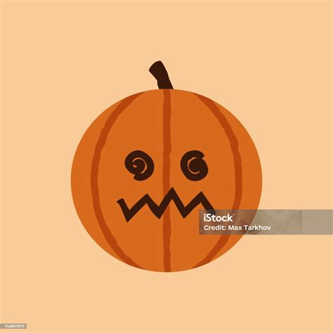 Cute Halloween Pumpkin Dizzy Emotion Face With Spiral Eyes And Funny