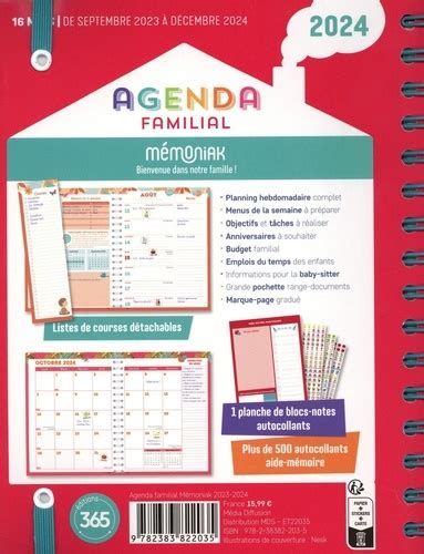 Agenda Familial M Moniak Editions Livres Furet Du Nord